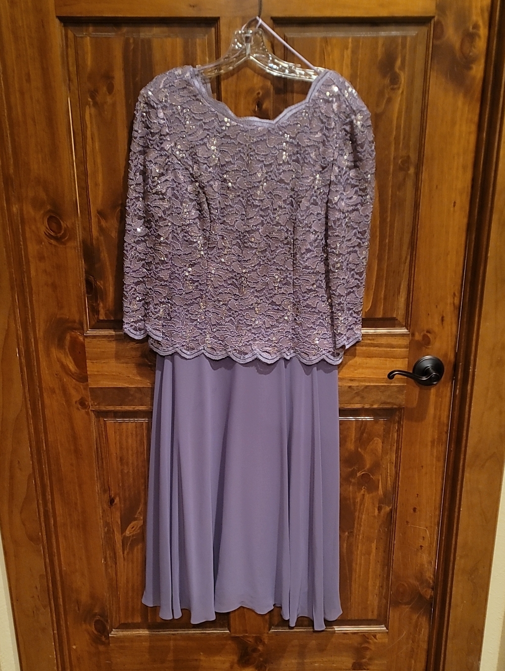 Alex Evenings Lavender Lace & Chiffon Long Sleeve Evening Dress